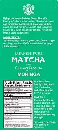 Hyleys Wellness Japanese Pure Matcha Original Green Tea & Moringa Oleifera - 25 Tea Bags (100% Natural, Sugar Free, Gluten Free and Non-GMO) Grocery HYLEYS Tea 