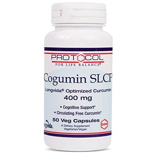 Protocol For Life Balance - Cogumin SLCP™ Longvida® Optimized Curcumin 400 mg - Cognitive Support, Brain Health, Optimum Pain Relief, Joint & Heart Health Support, Anti-Inflammatory - 50 Veg Capsules Supplement Protocol For Life Balance 