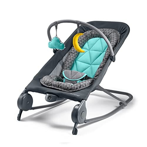 Summer 2-in-1 Bouncer & Rocker Duo (Gray and Teal) Convenient and Portable Rocker and Bouncer for Babies Includes Soft Toys and Soothing Vibrations Baby Product Summer Infant 