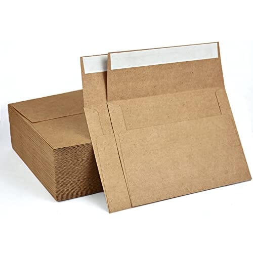 AZAZA 100 Pack A7 Brown Kraft Paper Invitation 5 x 7 Envelopes - Quick Self Seal For 5x7 Cards| Perfect for Weddings, Invitations, Baby Shower| Stationery For General, Office | 5.25 x 7.25 Inches Office Product AZAZA 