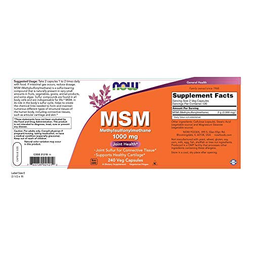 NOW MSM 1000mg, 240 Veg Capsules Supplement NOW Foods 