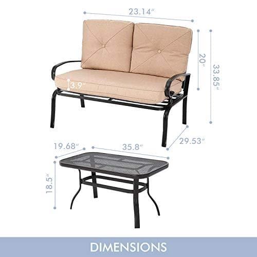 Incbruce Outdoor Patio Furniture Loveseat 2-Piece and Bistro Coffee Table Set Furniture Bench with Cushion, Lawn Front Porch Garden, Steel Frame, Brown Lawn & Patio Incbruce 