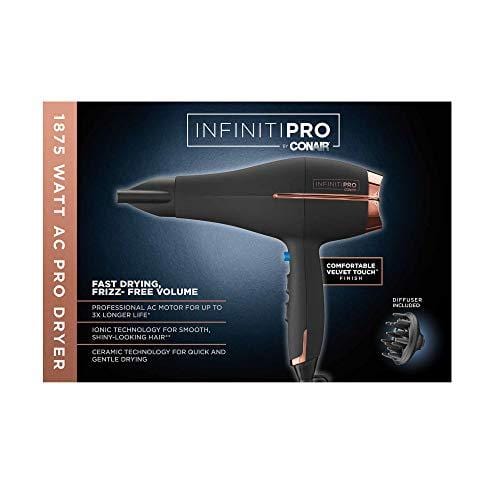 INFINITIPRO BY CONAIR 1875 Watt AC Motor Pro Hair Dryer, Black / Rose Gold Beauty Conair 
