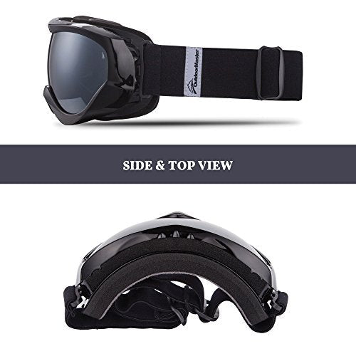 OutdoorMaster Kids Ski Goggles - Helmet Compatible Snow Goggles for Boys & Girls with 100% UV Protection (Black Frame + VLT 10% Grey Lens with REVO Silver) Ski OutdoorMaster 
