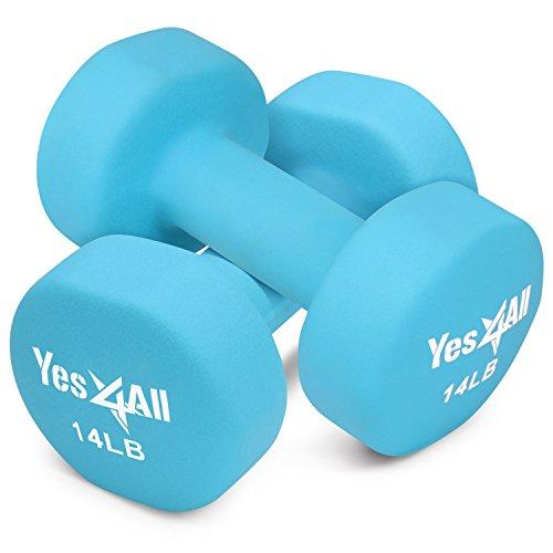 14 lbs Dumbbells Neoprene with Non Slip Grip – Great for Total Body Workout – Total Weight: 28 lbs (Set of 2) Sport & Recreation Yes4All 