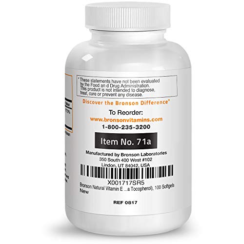 Bronson Natural Vitamin E Complex 400 I.U. (D-alpha Tocopherol), 100 Softgels Supplement Bronson 