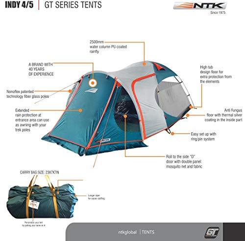 NTK INDY GT 4 to 5 Person 12.2 by 8 Foot Outdoor Dome Family Camping Tent 100% Waterproof 2500mm, European Design,Â Easy Assembly, Durable Fabric Full Coverage Rainfly - Micro Mosquito Mesh. Tent NTK 