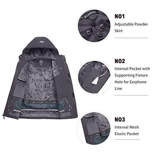 Wantdo Men's Mountain Ski Jacket Waterproof Rain Coat with Hood Wind Resistant Winter Short Parka Anorak Casual Wear(Grey, Large) Ski Wantdo 