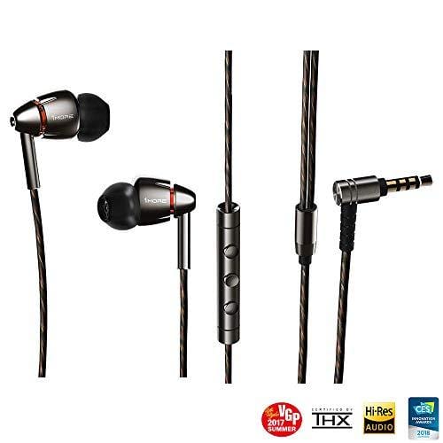 1MORE Quad Driver in-Ear Earphones Hi-Res High Fidelity Headphones Warm Bass, Spacious Reproduction, High Resolution, Mic in-Line Remote Smartphones/PC/Tablet - Silver/Gray Electronics 1MORE 