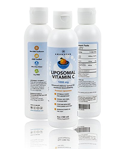 Liposomal Vitamin C Supplement 1000mg - Liquid Antioxidant Delivery for Maximum Bioavailability. Boosts Immunity, Promotes Skin Health & Collagen Production. Soy Free Formula. Non-GMO. 36 Servings. Supplement AMANDEAN 