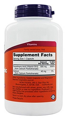 NOW Pantothenic Acid 500 mg,250 Capsules Supplement NOW Foods 
