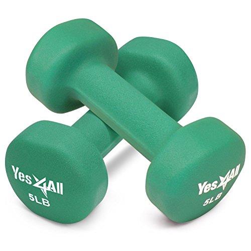 5 lbs Dumbbells Neoprene with Non Slip Grip – Great for Total Body Workout – Total Weight: 10 lbs (Set of 2) Sport & Recreation Yes4All 