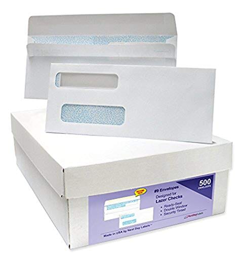 #9 Ready-Seal Double Window Security Tinted Check Envelopes, Compatible for QuickBooks Checks, Sage 100 program, Blackbaud Software ETC, Box of 500 Office Product Next Day Labels 