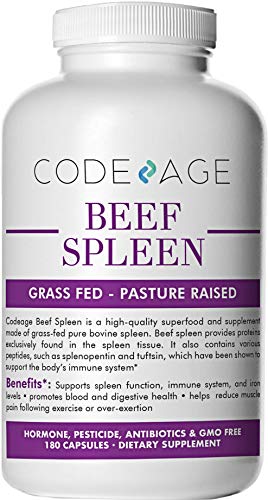Codeage Grass Fed Beef Spleen (Desiccated), 180 Count —Immune, Allergy, Iron (5 X's More Heme Iron Than Liver), 100% Pasture Raised in Argentina Supplement Code Age 