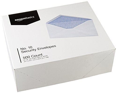 Amazon Basics #10 Security Tinted Business Envelopes, Moisture Sealed, 4-1/8 x 9-1/2 Inch, Pack of 500, One Size, White Office Product Amazon Basics 