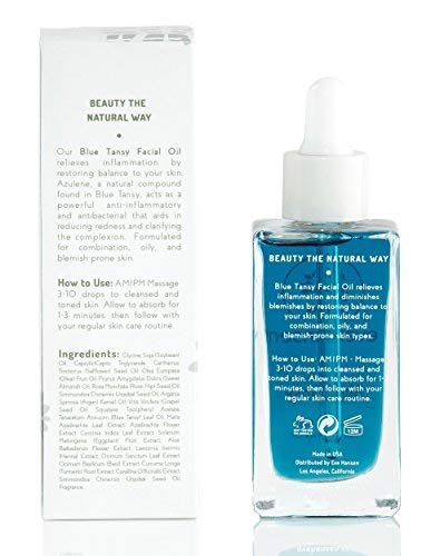 Eve Hansen Blue Tansy Facial Oil | Skin Balancing Face Oil With Squalane Oil, Rosehip Oil, Turmeric, Vitamin E Oil For Skin | Oil Regulating Face Moisturizer, Anti Aging Oil and Pore Minimizer 1.7 oz Skin Care Eve Hansen 