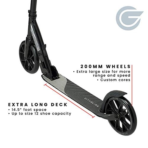 CITYGLIDE C200 Kick Scooter for Adults, Teens - Foldable, Lightweight, Adujustable - Carries Heavy Adults 220LB Max Load (Black) Sports CITYGLIDE 