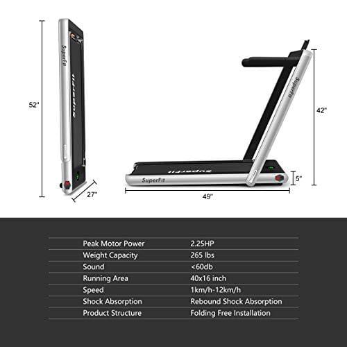 GYMAX 2 in 1 Folding Treadmill, 2.25HP Under Desk Electric Pad Treadmill, Portable Walking Jogging Running Machine, Motorized Flat Treadmill with Audio Bluetooth Speakers, Remote Controller (Slivery) Sports GYMAX 
