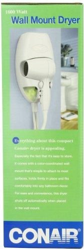 Conair Wallmount 1600 Watt Hair Dryer with LED Night Light; White Hair Dryer Conair 