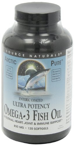 Source Naturals ArcticPure Omega-3 Fish Oil Ultra Potency 850mg Enteric Coated EPA/DHA for a Healthy Heart, Joints and Immune System - Molecularly Distilled for Pharmaceutical Quality - 120 Softgels Supplement Source Naturals 