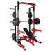 Lifeline Commercial Half Rack - 10 Olympic Plate Storage Horns, 4 Vertical Barbell Storage Tubes, Resistance Band Hooks, Multi-Grip Pull-Up Bar (Dip Station & Weights not Included), Black/Red (LLCHR) Sports Lifeline 