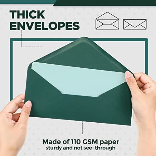 100 Pieces #10 Business Envelopes Standard V Flap Invoices Envelopes Gift Card Envelopes Letter Size Colored Envelopes for Office Check, Letter Mailing 4 1/8 x 9 1/2 Inch (Dark Green) Office Product Fuutreo 
