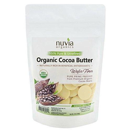 Nuvia Organics Cocoa Butter - 100% USDA Certified Organic, Raw Unrefined Pressed Wafers, Food Grade, Edible, Keto, Vegan; 8oz Food & Drink Nuvia Organics 