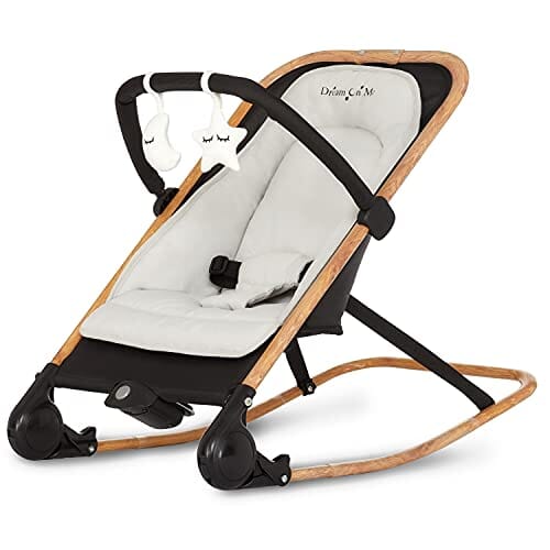 Dream on Me Rock with me 2-in-1 Rocker and Stationary Seat | Compact Portable Infant Rocker with Removable Toys Bar & Hanging Toys in Black & Grey Baby Product Dream On Me 