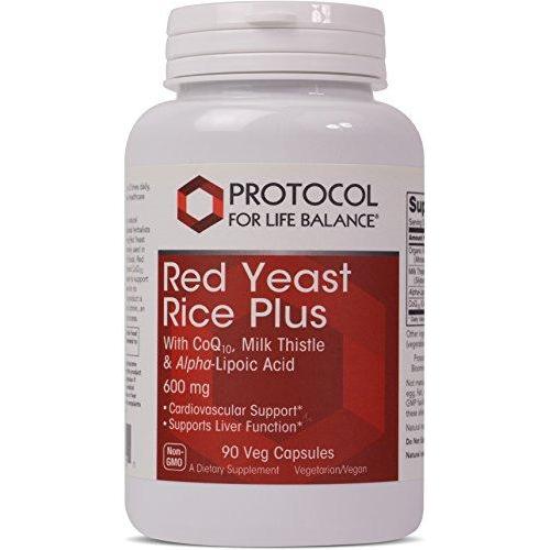 Protocol For Life Balance - Red Yeast Rice Plus 600 mg - with CoQ10, Milk Thistle & Alpha-Lipoic Acid to support Cardiovascular and Liver Function - 90 Veg Capsules Supplement Protocol For Life Balance 