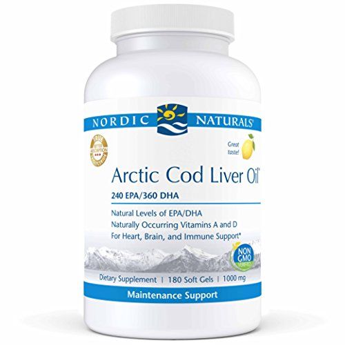 Nordic Naturals Pro Arctic Cod Liver Oil- 100% Wild Arctic Cod Liver Oil, 240 mg EPA, 360 mg DHA, Support for Heart, Brain, and Immune Health*, 180 Soft Gels Supplement Nordic Naturals 