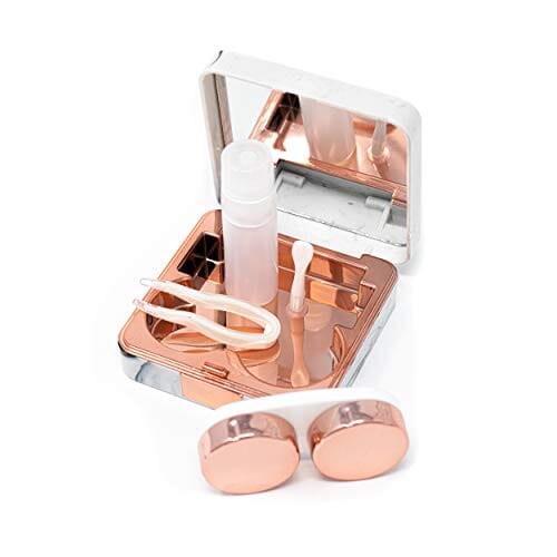 EYELOV Contact Lens Travel Case, Cute Marble Mini Contact Lens Travel Kit Holder Container Includes Contact Lens Remover Tool with Bottle and Tweezers (Rose Gold) Drugstore EYELOV 