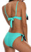 Holipick Women's Tie Side Bottom Push up Padded Top Geometric Flounce Bikini Bathing Suit Blue XL Women's Swimwear Holipick 