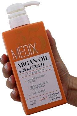 Medix 5.5 Argan Oil Cream with 24kt Gold. Anti-sagging firming cream to reduce the look wrinkles, cellulite, and blemishes. 15oz Skin Care Medix 5.5 