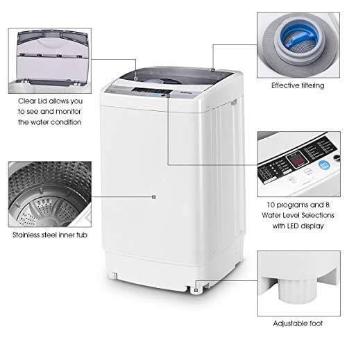 Giantex Full-Automatic Washing Machine Portable Compact 1.34 Cu.ft Laundry Washer Spin with Drain Pump, 10 programs 8 Water Level Selections with LED Display 9.92 Lbs Capacity Major Appliances Giantex 