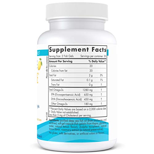 Nordic Ultimate Omega Fish Gelatin - Omega-3 Supplement, Concentrated Fish Oil with More DHA and EPA, Supports Heart Health, Brain Development, Healthy Joints, and Overall Wellness, Lemon, 60 Count Supplement Nordic Naturals 