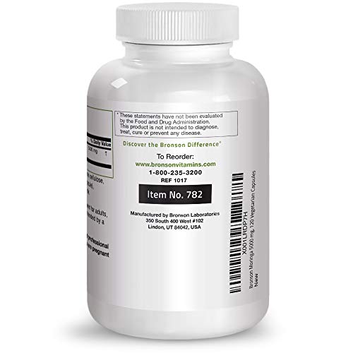 Bronson Moringa 5000 mg Extra High Potency Energizing Superfood Antioxidant, 120 Vegetarian Capsules Supplement Bronson 