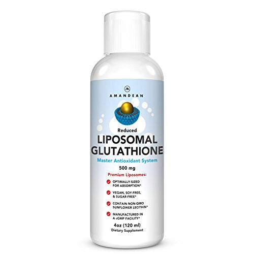Premium Liposomal Glutathione Supplement | Liquid Reduced L Glutathione 500mg | Detox, Immune Support, Brain Function, Anti-Aging, Skin Whitening | Non-GMO Sunflower Lecithin | Soy-Free & Vegan Supplement AMANDEAN 