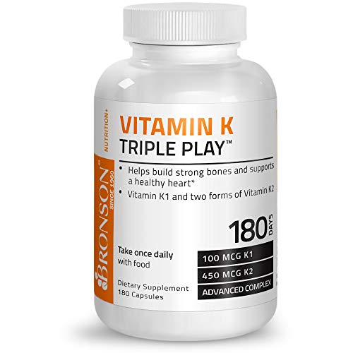 Bronson Vitamin K Triple Play (Vitamin K2 MK7 / Vitamin K2 MK4 / Vitamin K1) 180 Capsules Supplement Bronson 