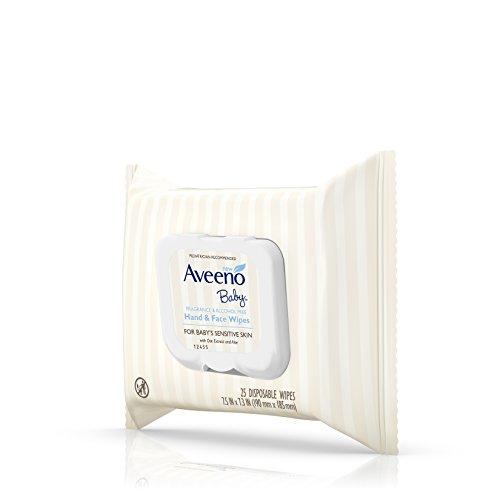 Aveeno Baby Hand & Face Baby Wipes with Oat Extract and Aloe, Fragrance-Free Wipes for Sensitive Skin, Free of Sulfates, Alcohol, and Parabens 25 Count (Pack of 4) Bath, Lotion & Wipes Aveeno Baby 