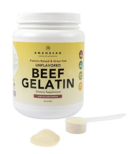 Premium Grass Fed Beef Gelatin Powder (XL 2.2lbs) | Unflavored | Anti-Aging Collagen Protein Supplement | 18 Amino Acids for Healthy Skin, Hair, Joints, Gut | Keto Friendly | Gluten Free & Non GMO Supplement AMANDEAN 