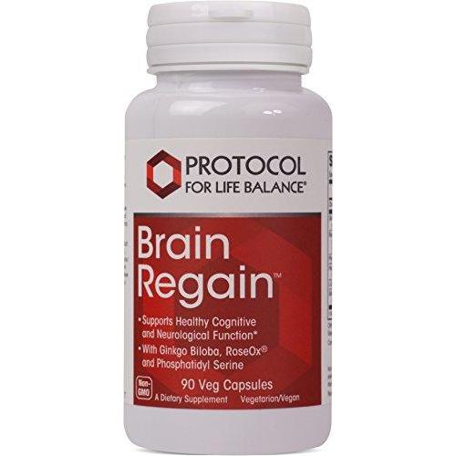 Protocol For Life Balance - Brain Regain™ - Supports Healthy Cognitive & Neurological Function with Ginkgo Biloba, RoseOx, and Phosphatidyl Serine - 90 Veg Capsules Supplement Protocol For Life Balance 