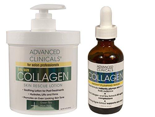 Advanced Clinicals 2 Piece Anti-aging Skin Care set with collagen. 16oz Spa Size Collagen Lotion And 1.75oz Collagen Instant Plumping Serum To Hydrate, Moisturize, Firm, Dry, Cracked Skin. Skin Care Advanced Clinicals 