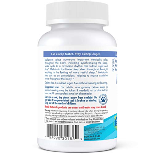 Nordic Naturals Melatonin Gummies - Chewable Gelatin-Free Gummies with 1.5 mg of Melatonin Help Maintain Healthy Sleep Patterns and Provides Antioxidant Support, Raspberry Flavor, 60 Count Supplement Nordic Naturals 