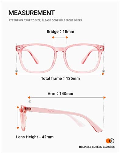 TIJN Blue Light Blocking Glasses Square Nerd Eyeglasses Frame Anti Blue Ray Computer Game Glasses (Pink) Shoes TIJN 