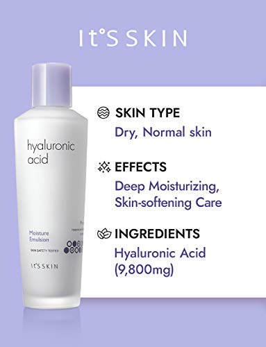 It'S SKIN Hyaluronic Acid Moisture Emulsion 150ml 5.07 fl. Oz. - Lotion For Dry Skin Hyaluronic Acid Vitamin C Protect Hydrating Lightweight Day Under Makeup Pore Skin Care It'S SKIN 