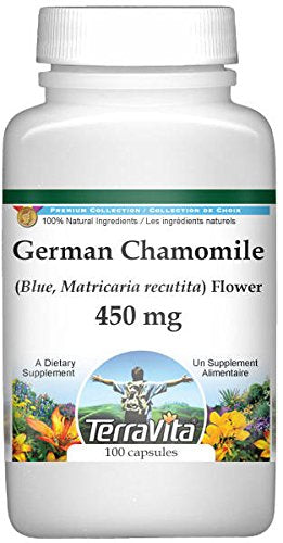 German Chamomile (Blue, Matricaria recutita) Flower - 450 mg (100 Capsules, ZIN: 516213) - 2 Pack Supplement TerraVita 