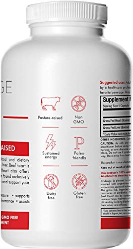 Codeage Grass Fed Beef Heart (Desiccated), 180 Count — Natural CoQ10, Supports Heart, Mitochondrial & Blood Pressure Health, 3000mg per Servings, 100% Pasture Raised in Argentina Supplement Code Age 