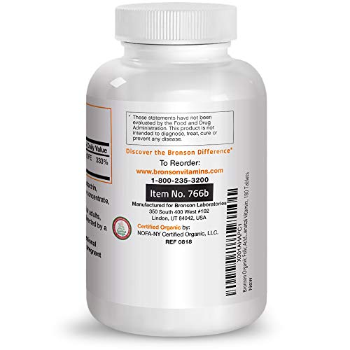 Bronson Organic Folic Acid, USDA Certified & Vegetarian, Ultimate Prenatal Vitamin, 180 Tablets Supplement Bronson 