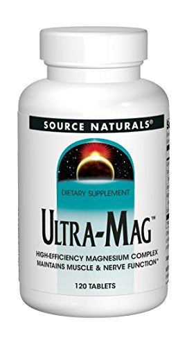 Source Naturals Ultra-Mag 400mg Bioavailable High-Efficiency High-Absorbtion Magnesium Complex Maintains Muscle & Nerve Function, Comfort, Growth, Recovery & Repair - Supports Cardiovascular Health -Added Vitamin B-6 - Non GMO, Gluten Free, Soy Free - 120 Supplement Source Naturals 