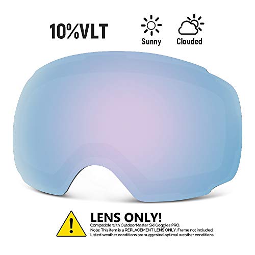 OutdoorMaster Ski Goggles PRO Replacement Lens - 20+ Different Colors ( VLT 12% Sapphire Lens with Free Carrying Pouch ) Ski OutdoorMaster 